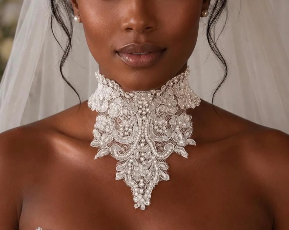 Statement lace bridal choker accessory for a modern wedding look