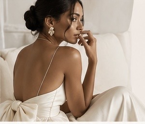 Bride in an ivory gown with a bow-back detail